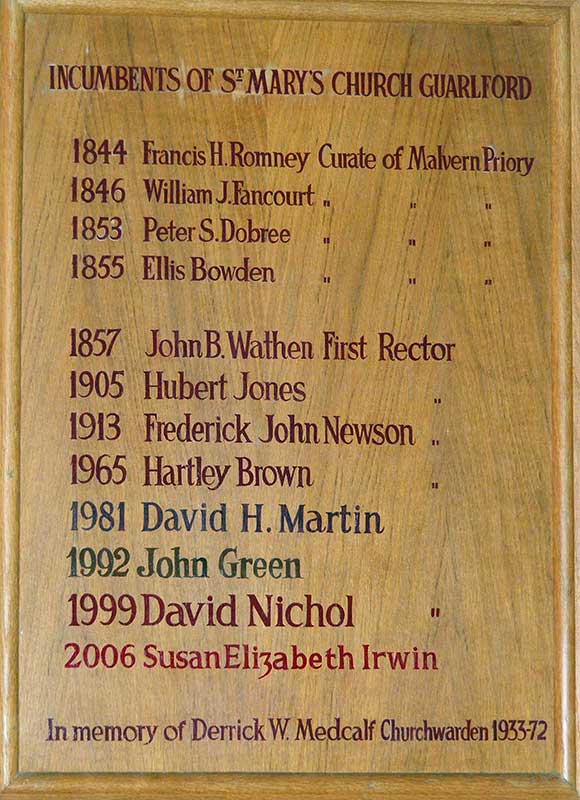Incumbents of St Mary Guarlford